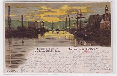 92116 AK Gruss aus Holtenau - Schleuse & Einfahrt zum Kaiser Wilhelm-Kanal 1902