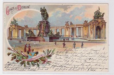 92287 Ak Lithographie Gruß aus Berlin Kaiser Wilhelm Denkmal 1900