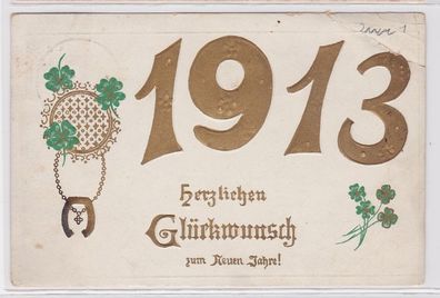 92339 Neujahrs Präge Ak Kleeblätter und Jahreszahl 1913