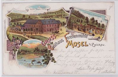 92637 Lithografie AK Gruss aus dem Gasthaus Forellenmühle Mosel bei Zwickau 1904