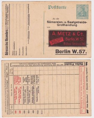 93011 DR Ganzsachen Postkarte P90 Zudruck A. Metz & Co. Saat-Großhandlung Berlin