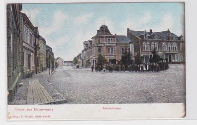 93222 Ak Gruss aus Elsterwerda Bahnhofstrasse mit Warenhaus 1914