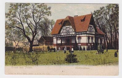 93412 AK Gruss aus Nauen - Stadtforsthaus, Fachwerkhaus davor Jäger 1905