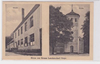 93557 AK Gruss aus Gross Lenkendorf Ostpreußen - Schule & Kirche1937