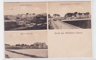 93733 AK Gruß aus Mühlheim (Baden) - Infanterie-Kasernen mit Kasino 1910