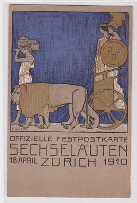 93829 Offizielle Festpostkarte Secheläuten Zürich 18. April 1910