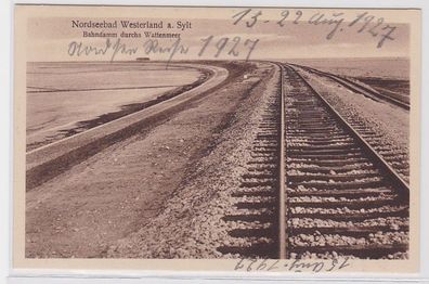 94332 Ak Nordseebad Westerland auf Sylt Bahndamm durchs Wattenmeer 1927