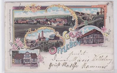 94600 Ak Lithographie Gruß aus Offleben Gasthof, Dielenfabrik usw. 1900