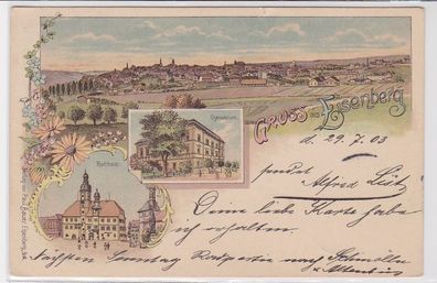 94661 Ak Lithographie Gruß aus Eisenberg Gymnasium, Rathaus usw. 1903