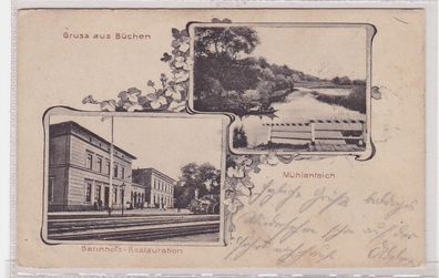 94700 AK Gruss aus Büchen - ; ühlenteich, Bahnhofs-Restauration 1909