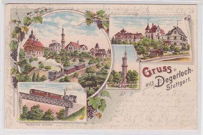 94721 AK Gruss aus Degerloch-Stuttgart - Dampflokomotive & Ortsansichten 1901