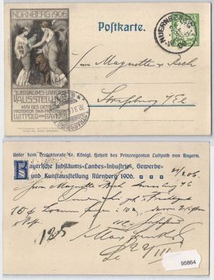 95864 DR Ganzsachen Postkarte Bayern Jubiläums-Landes-Ausstellung Nürnberg 1906