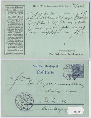 96104 DR Ganzsachen Postkarte P44 Zudruck Paul Scheller's Buchhandlung Berlin