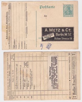 96502 DR Ganzsachen Postkarte P90 Zudruck A. Metz & Co. Saat-Großhandlung Berlin