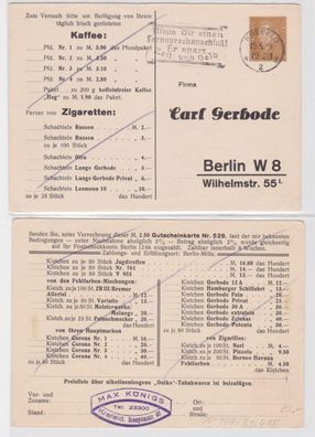 96640 DR Ganzsachen Postkarte PP109/ B1/015 Carl Gerbode Cigarren Berlin 1929