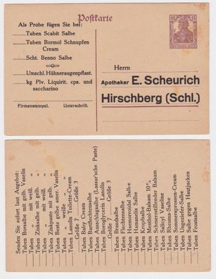 96982 DR Ganzsachen Postkarte P116 Zudruck Apotheker E. Scheurich Hirschberg