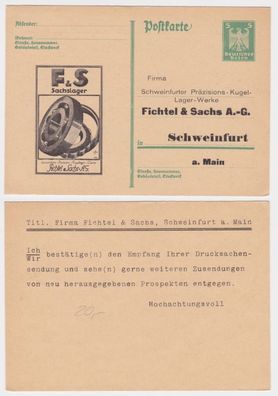 97015 DR Ganzsachen Postkarte P165 Zudruck Fichtel & Sachs AG Schweinfurt