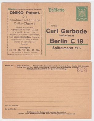 97376 DR Ganzsachen Postkarte P156 Zudruck Carl Gerbode Berlin ONIKO Patent