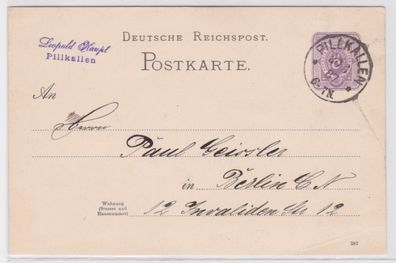 97581 DR Ganzsachen Postkarte P16 Leopold Haupt Pillkallen nach Berlin 1887