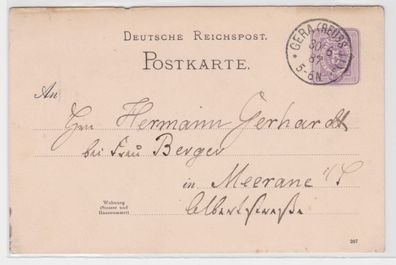97582 DR Ganzsachen Postkarte P16 Gera (Reuss jüngere Linie) nach Meerane 1887