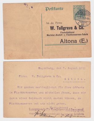97826 DR Ganzsachen Postkarte P90 Zudruck W. Tollgreve & Co. Räucherei Altona