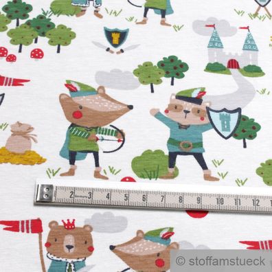0,5 Meter Kinderstoff Baumwolle Elastan Single Jersey off-white Robin Hood Burg