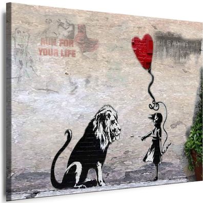 Leinwandbilder BANKSY Graffiti Mädchen mit Löwe XXL