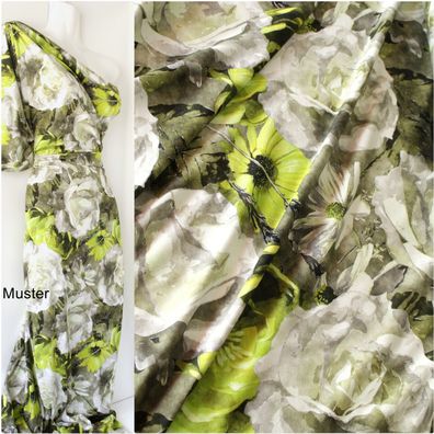 Jersey "Sonnenblume- Aquarell ",145 cm breit, digital, Limettengrün, khaki