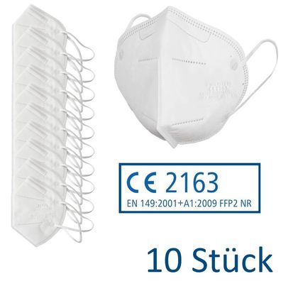 10x FFP2 Atemschutzmaske CE 2163 nach EN149:2001 + A1:2009, gefaltet