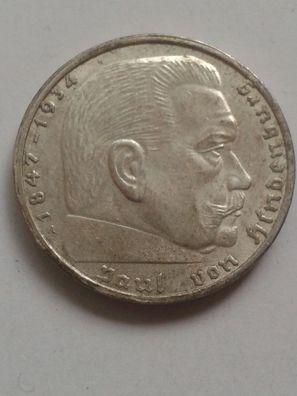 2 Reichsmark 1939 A Drittes Reich Paul von Hindenburg Swastika HK Silbermünze