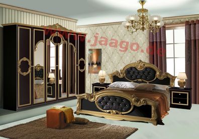 Barock Luxus Set Refinado in Gold-schwarz Italien Klassik mit Kleiderschrank und Bett