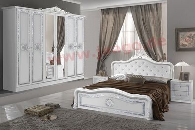 Klassisches Schlafzimmer LUCIA weiß italienisch Barock mit Kleiderschrank und Bett