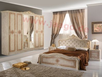 Klassisches Schlafzimmer LUCIA beige italienisch Barock mit Kleiderschrank und Bett