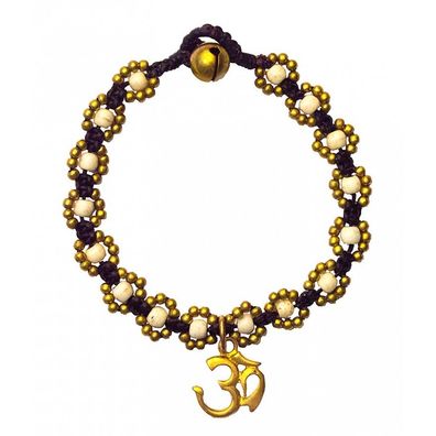 Armband OM weiß Messingperlen 20 cm Mandala Symbol Esoterikschmuck Armkette