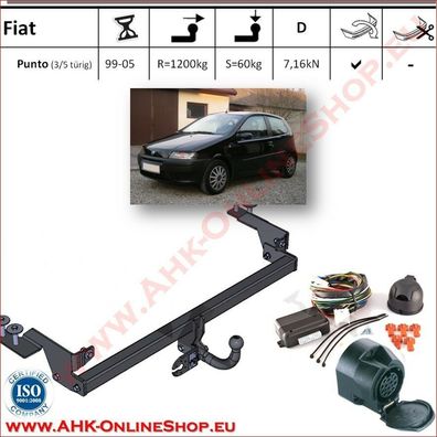 AHK ES13 Fiat Punto II 1999-2005 Schrägheck Anhängevorrichtung Anhängerkupplung