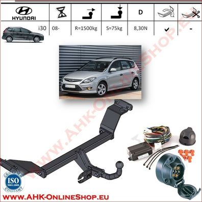 AHK ES7 Hyundai i30 2008-2012 Kombi Anhängevorrichtung Anhängerkupplung komplett