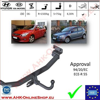 AHK Hyundai i30 Bj. 2007-2012 Schrägheck Anhängevorrichtung Anhängerkupplung NEU