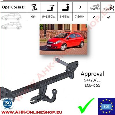 AHK Opel Corsa D Bj.2006-2014 Schrägheck Anhängevorrichtung Anhängerkupplung NEU