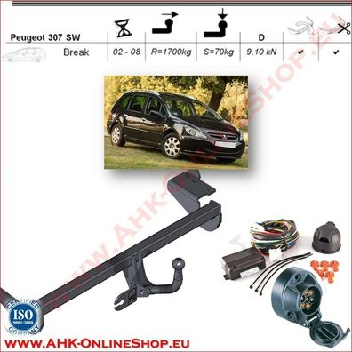 AHK ES7 Peugeot 307 SW Bj.2002-2008 Kombi Anhängevorrichtung Anhängerkupplung