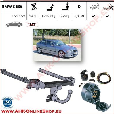 AHK ES7 BMW 3er E36 Bj.1994-2000 Compact Anhängevorrichtung Anhängerkupplung NEU