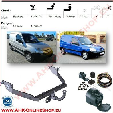 AHK ES13 Peugeot Partner Bj.1996-2008 Anhängevorrichtung Anhängerkupplung AHZV