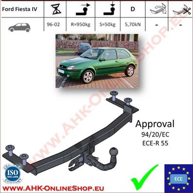 AHK Ford Fiesta Bj.1995-2002 Anhängevorrichtung Anhängerkupplung komplett AHZV
