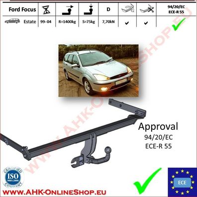 AHK Ford Focus Bj.1998-2004 Kombi Anhängevorrichtung Anhängerkupplung komplett