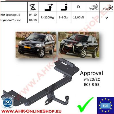 AHK KIA Sportage JE Bj.2004-2010 Anhängevorrichtung Anhängerkupplung komplett