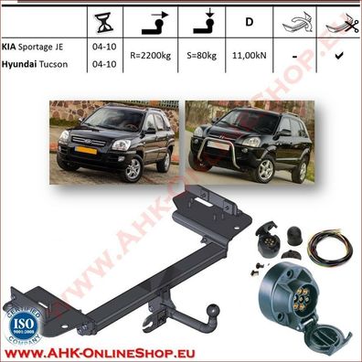 AHK ES7 KIA Sportage JE Bj.2004-2010 Anhängevorrichtung Anhängerkupplung komplet