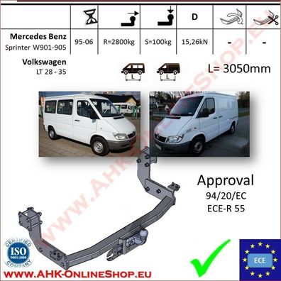 AHK MB Sprinter Bj.1995-2006 Bus Kasten Anhängevorrichtung Anhängerkupplung AHZV