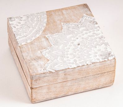 Holzbox Mandala Blattsilber Mangoholz 13,5 cm Schatulle Kartenbox Schmuckkiste