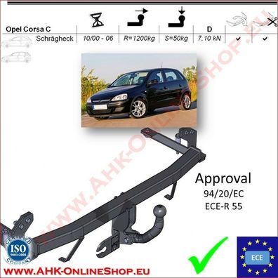AHK Opel Corsa C Bj.2000-2006 Anhängevorrichtung Anhängerkupplung komplett AHZV