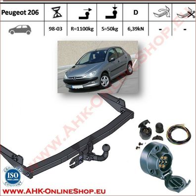 AHK ES7 Peugeot 206 Bj. 1998-2003 Anhängevorrichtung Anhängerkupplung komplett