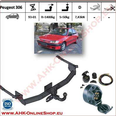 AHK ES7 Peugeot 306 Bj.1993-2001 Schrägheck Anhängevorrichtung Anhängerkupplung